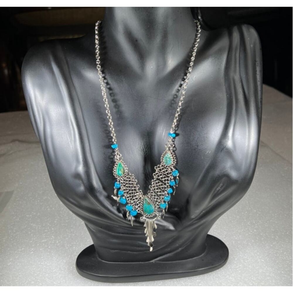 Vintage Natural Stone Hand Crafted Wire Wrap Necklace 80s 90s Southwestern Look - Picture 6 of 16